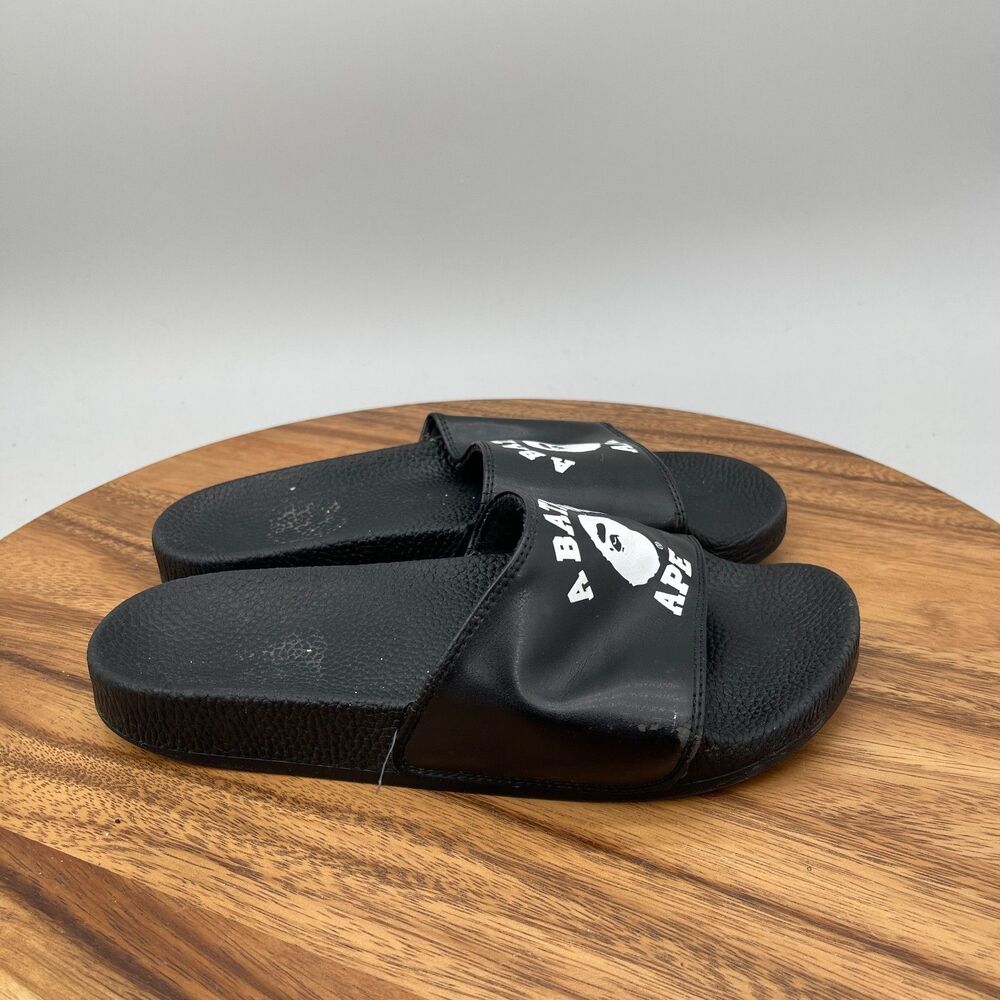 A Bathing Ape College Slide Sandals Mens Size 7 Black Casual Comfort Shoes